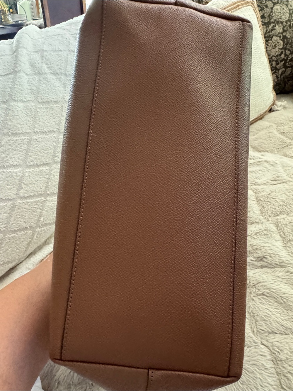 COACH Brown Leather Tote with Logo Charm - Picture 2 of 4